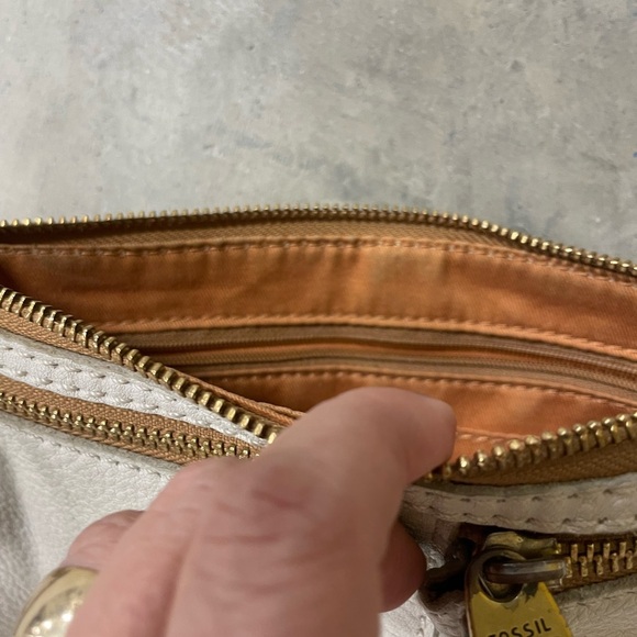 Vintage Fossil White Brown Crossbody Classic Shoulder bag Y2K Small Leather - Picture 6 of 7